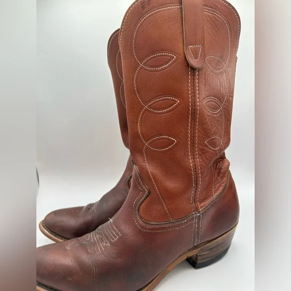 Vintage Landis Mens Buffalo Brown Leather Cowboy Western Boots 9 D 94046 USA - Picture 4 of 10